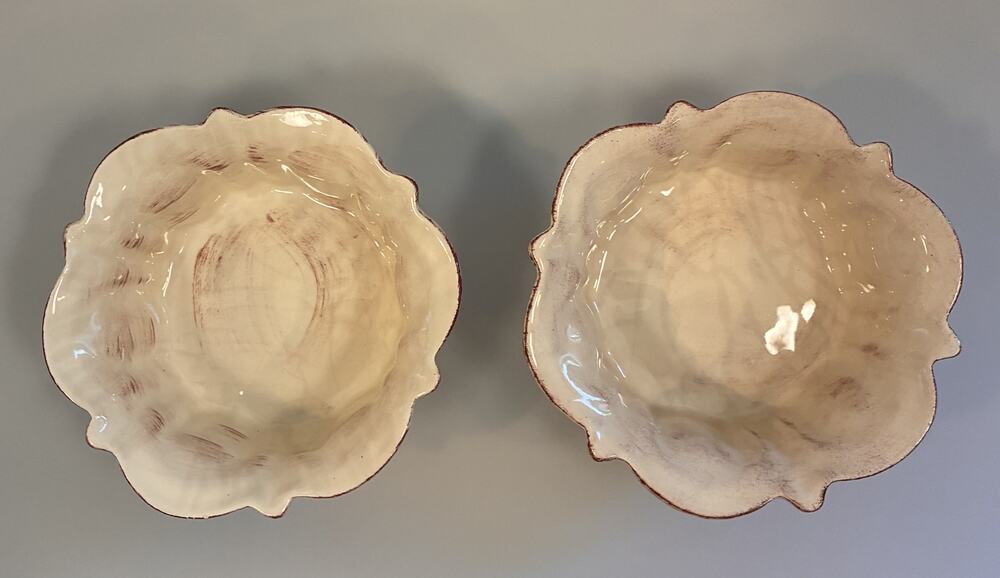 Vintage Mid-Century Mancer Hand-Painted Italian Pottery Fluted Bowls – Set of 2